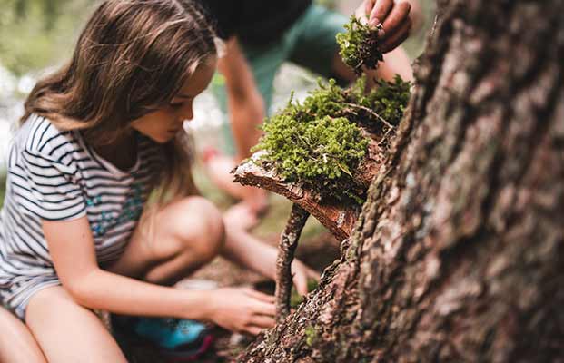 Bambini che giocano nella foresta